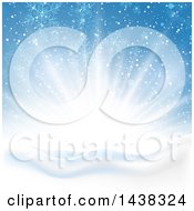 Clipart Of A Winter Sunrise With Flares Of Light Snowflakes And Flares Over Hills Royalty Free Vector Illustration