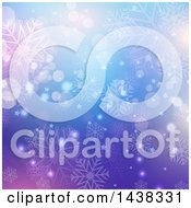 Poster, Art Print Of Gradient Purple And Blue Christmas Background With Snowflakes Stars And Flares