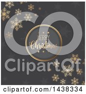 Poster, Art Print Of Merry Christmas Greeting In A Round Frame Over Gray With Stars And Snowflakes