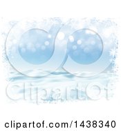 Poster, Art Print Of 3d Winter Or Christmas Background Of A Snowy Landscape With A Border Of Snowflakes On Blue