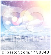 Poster, Art Print Of 3d Winter Or Christmas Background Of A Hilly Snowy Landscape With A Sunrise