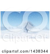 Clipart Of A 3d Winter Or Christmas Background Of A Snowy Landscape With A Tree Royalty Free Illustration