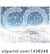 Poster, Art Print Of 3d Winter Or Christmas Background Of A Snowy Landscape With Snowflakes On Blue