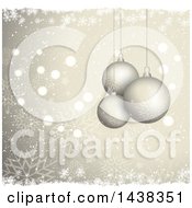 Poster, Art Print Of Christmas Background Of 3d Suspended Bauble Ornaments Over Gold Bokeh Flares Stars And Snowflakes