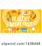 Poster, Art Print Of Border Of Food Around Healthy Breakfast Text On Orange