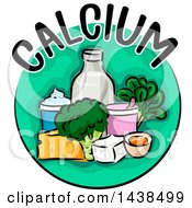 Clipart Of A Green Icon With Calcium Text And Food Royalty Free Vector Illustration