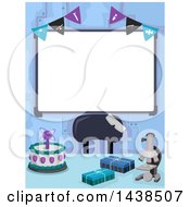 Poster, Art Print Of Blank White Board With A Party Banner And Science Themed Items