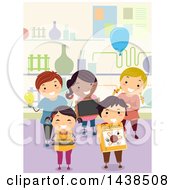 Poster, Art Print Of Group Of Proud School Children Presenting Science Projects