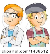 Poster, Art Print Of Blond And Red Haired White Boys Standing Shoulder To Shoulder One A Scientist And The Other An Artist