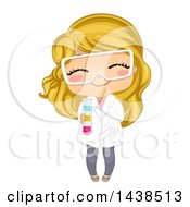Happy Blond White Girl Grinning Wearing A Lap Coat And Holding A Test Tube