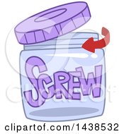 Clipart Of The Word Screw Drawn Inside A Glass Jar With A Partially Opened Lid Royalty Free Vector Illustration by BNP Design Studio