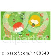 Poster, Art Print Of Red Haired Boy And Blond Girl Laying On Grass In A Garden