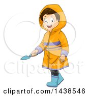 Poster, Art Print Of Happy Brunette White Boy Wearing A Rain Coat And Holding A Garden Trowel