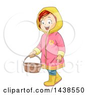Poster, Art Print Of Happy Red Haired White Girl In A Rain Coat Carrying A Basket