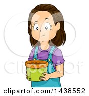 Poster, Art Print Of Sad Brunette White Girl Holding A Pot Without A Plant