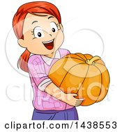 Poster, Art Print Of Happy Red Haired White Girl Carrying A Pumpkin