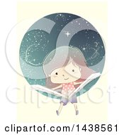 Poster, Art Print Of White Girl Reading A Book And Floating In Outer Space