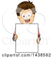 Clipart Of A Happy Brunette White Boy Holding A Blank Board Royalty Free Vector Illustration