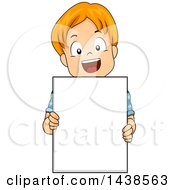 Poster, Art Print Of Happy Red Haired White Boy Holding A Blank Board