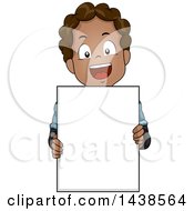 Clipart Of A Happy Black Boy Holding A Blank Board Royalty Free Vector Illustration