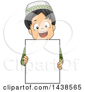 Poster, Art Print Of Happy Muslim Boy Holding A Blank Board