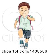 Poster, Art Print Of Happy Brunette White Boy Marching To School