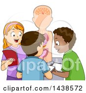 Poster, Art Print Of Group Of Happy School Children Studying An Anatomical Model