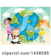 Clipart Of A Group Of School Children With A Globe Royalty Free Vector Illustration