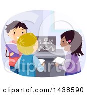Clipart Of A Group Of School Children Studying A Frog Skeleton In Biology Class Royalty Free Vector Illustration