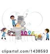 Poster, Art Print Of Group Of School Children Working In A Number Factory