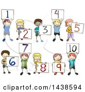 Poster, Art Print Of Sketched Group Of School Children Holding Up Number Boards