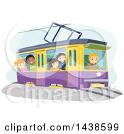 Clipart Of A Group Of Children Riding A Tram Royalty Free Vector Illustration by BNP Design Studio