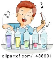 Happy Brunette White Boy Playing Music With Bottles