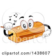 Clipart Of A Wood Block Instrument Mascot Tapping Itself With A Wooden Stick To Produce Sounds Royalty Free Vector Illustration