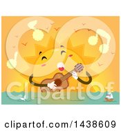 Poster, Art Print Of Sun Mascot Singing A Love Song And Strumming A Guitar Over The Ocean