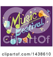 Poster, Art Print Of Music Festival Text With Instruments On Purple