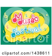 Clipart Of Music Festival Text With Notes And A Cloud On Green Royalty Free Vector Illustration