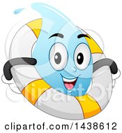 Poster, Art Print Of Water Drop Mascot Floating With A Life Buoy Inner Tube