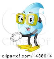 Poster, Art Print Of Water Drop Mascot Wearing Swim Fins And Goggles