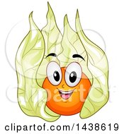Clipart Of A Happy Inca Berry Mascot With Its Calyx Peeled Back Royalty Free Vector Illustration