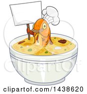 Fish Chef Holding Up A Blank Sign In A Bowl Of Soup