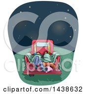 Clipart Of A Sketched Couple Stargazing In The Back Of A Pickup Truck Royalty Free Vector Illustration