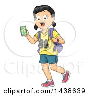 Poster, Art Print Of Happy Girl Walking With A Backpack Nagivation App And Binoculars