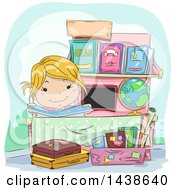 Poster, Art Print Of Happy Blond White Girl At A Roadside Book Stand