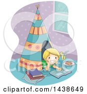 Happy Blond White Boy Reading Inside A Teepee In His Room