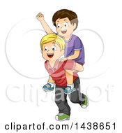 Poster, Art Print Of Happy Blond White Boy Giving A Brunette Boy A Piggy Back Ride