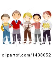 Clipart Of A Row Of Happy Boys And Men In Vintage Apparel Royalty Free Vector Illustration