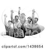Poster, Art Print Of Grayscale Group Of Volunteers Raising Their Hands