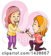 Cartoon White Lesbian Woman Kneeling And Proposing To Her Girlfriend