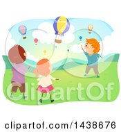 Poster, Art Print Of Group Of Children Watching Hot Air Balloons